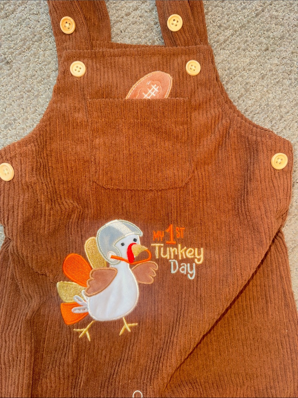 Thanksgiving Turkey Mix One-Piece Footies - Brown, Cream, Orange - Picture 3 of 11